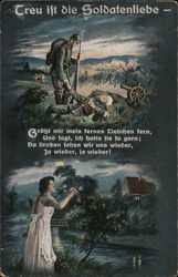 Treu Ift Die Soldatenliebe - Soldier Dreaming Of Girl at Home Postcard