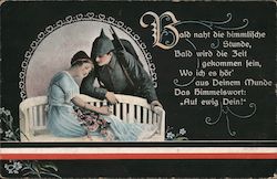 Soldier Romancing Girl on Bench Postcard