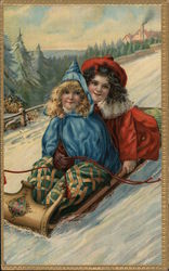 Children on Sled Postcard