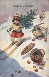 Vesele Vanoce Skiing Postcard Postcard Postcard