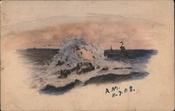 Fantasy Woman, Surf on Ocean Beach with Boats Hand Painted Cobb X Shinn Cobb X. Shinn Postcard Postcard Postcard