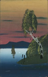 Nature Scene Lake and Tree, Hand Painted Postcard