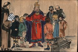 Painting of Religious Man Blessing Children Postcard