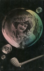Woman and a cat in a Bubble Postcard