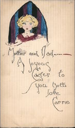 Mother And Dad...A Joyous Easter To You Both Love Carrie Hand Drawn Other Ephemera Ephemera Ephemera