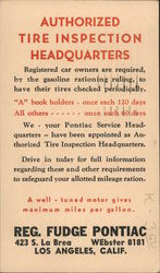 Reg Fudge Pontiac: Authorized Tire Inspection Headquarters Postcard