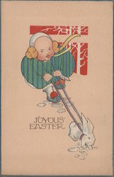 Joyous Easter -- Girl with Bunny on a Leash Postcard