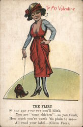 To My Valentine The Flirt -- Woman Winking and Walking a Dog Postcard