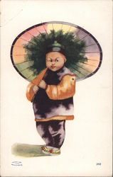 Asian Man holding Umbrella Postcard