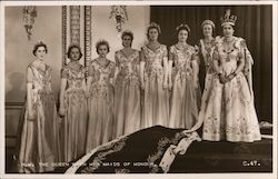 H.M. The Queen with Her Maids of Honor Royalty Postcard Postcard Postcard
