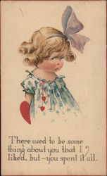 Girl With Bow in Her Hair Carring Valentine Postcard