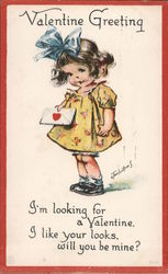 Valentine Greeting-I'm looking for a Valentine. I like your looks, will you be mine? Postcard