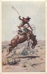 Cowboy Riding a Bucking Horse Postcard