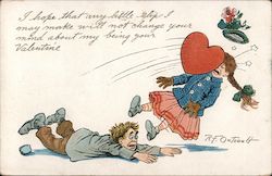 Man Falling Down Delivering Heart Comic R. F. Outcault Postcard Postcard Postcard