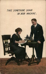 Woman Secretary Taking Dictation Postcard