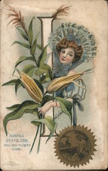 Indiana State Girl with Seal & Flower Postcard