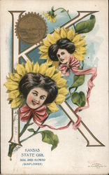 Kansas State girl with Sunflower Postcard
