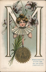 Massachusetts State Girl with Flower & Seal Postcard