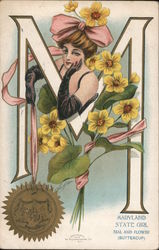 Maryland State Girl Seal and FLower (Buttercup) Postcard