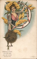 Pennsylvania State Girl - Seal and Flower (Golden Rod) Postcard