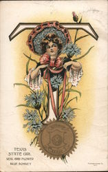 Texas State Girl with Flower & Seal Postcard