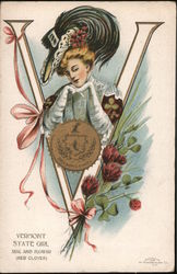 Vermont State Girl Seal and Flower (Red Clover) Postcard