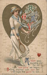 My Greeting to My Valentine Woman with Tennis Racket Women Samuel L. Schmucker Postcard Postcard Postcard