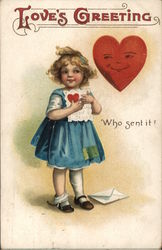 Love's Greeting Girl Holding Valentine Postcard