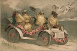 May Your Easter Be Happy -- Chicks Driving Car Postcard