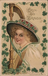 Erin Go Bragh with Harp St. Patrick's Day Samuel L. Schmucker Postcard