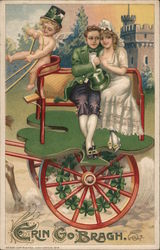 Erin Go Bragh Couple on Cart Postcard