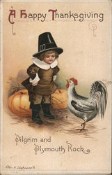 A Happy Thanksgiving Pilgrim and Plymouth Rock Children Ellen Clapsaddle Postcard Postcard Postcard