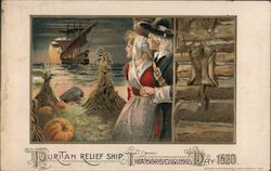 Puritan Relief Ship Thanksgiving Day 1620 Postcard