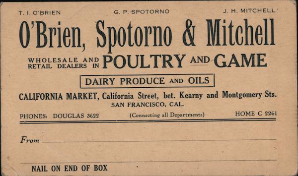 O'Brien, Spotorno, & Mitchell Dairy Product and Oils San Francisco California