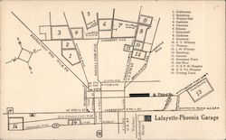 Map, Mileage and Routes to Lafayette-Phoenix Garage Postcard