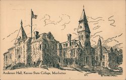 Rendering of Anderson H all at Kansas State College Postcard