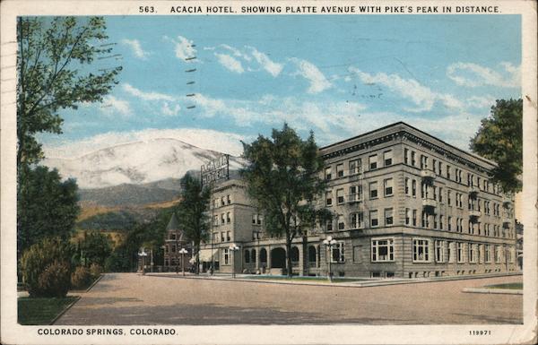 Acacia Hotel, Pike's Peak in Distance Colorado Springs