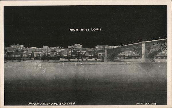 Night View of River Front and Sky Line, Eads Bridge St. Louis Missouri