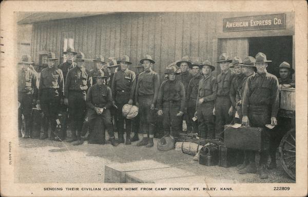 Sending Civvies Home from Camp Funston - American Express Co. Fort Riley Kansas