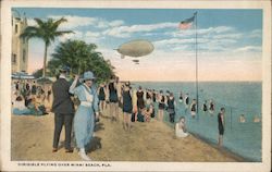 Dirigible Flying Over Miami Beach Florida Postcard Postcard Postcard