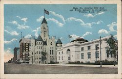 Main Street - City Hall and Public Library Postcard