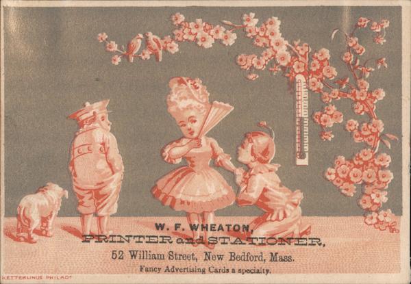 Boy Kneeling at Girl's Feet Print: Advertising Card New Bedford Massachusetts