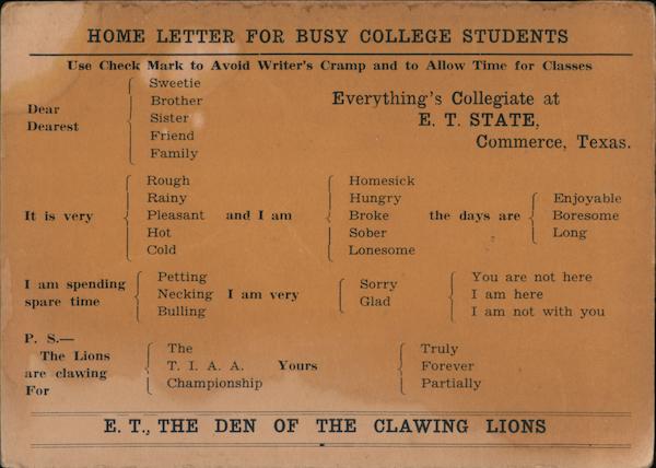 East Texas State - Home Letter for Busy College Students Commerce