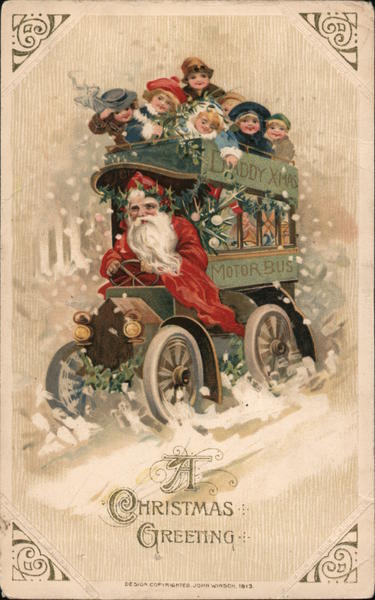 A Christmas Greeting Santa Driving Bus with Children & Toys Germany