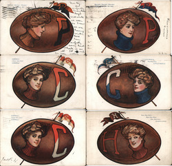 Set of 6 College Girls & Footballs Ivy League Postcard