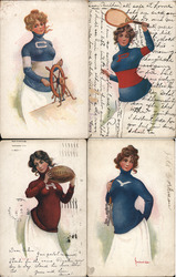 Set of 4 College Girls, Sports Ivy League Bernhardt Wall Postcard Postcard Postcard