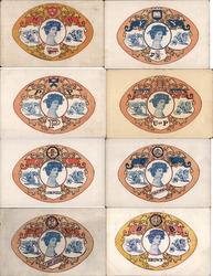 Set of 8 College Girls, Footballs Ivy League Postcard