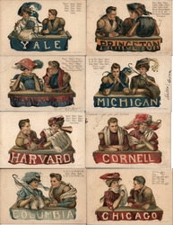 Set of 8 College Girls & Boys Football Player Ivy League Postcard