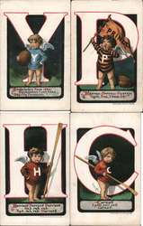 Set of 4 College Cherubs Ivy League Postcard