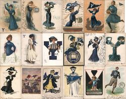 Lot of 18 Yale University College Girls, Pennants, Flags, Football, Mascots Postcard